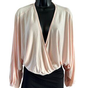 Audrey Pink Dolman Sleeve Womens S Wrap Blouse Elastic Cropped Hem Ballet